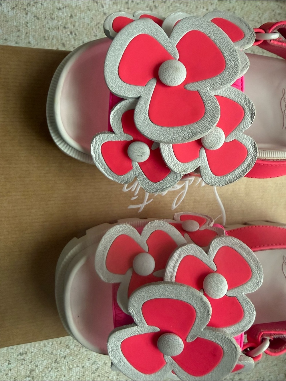 Christian Louboutin Pink & Cream Floral Girls' Sling Sandals - Picture 3 of 8